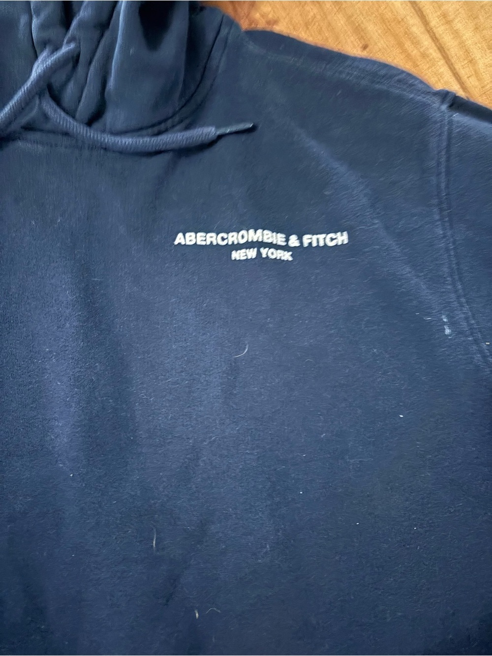 Abercrombie & Fitch Navy Pullover Hoodie with White Logo